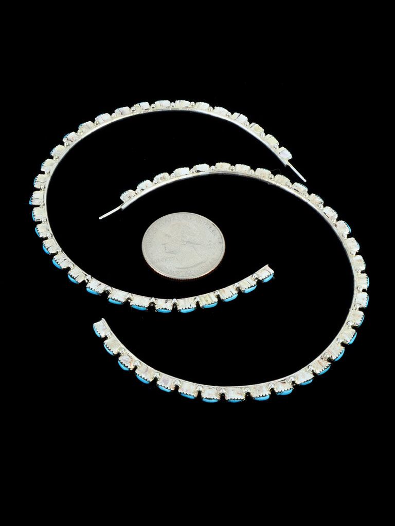 Extra Large Zuni Turquoise Hoop Post Earrings - PuebloDirect.com