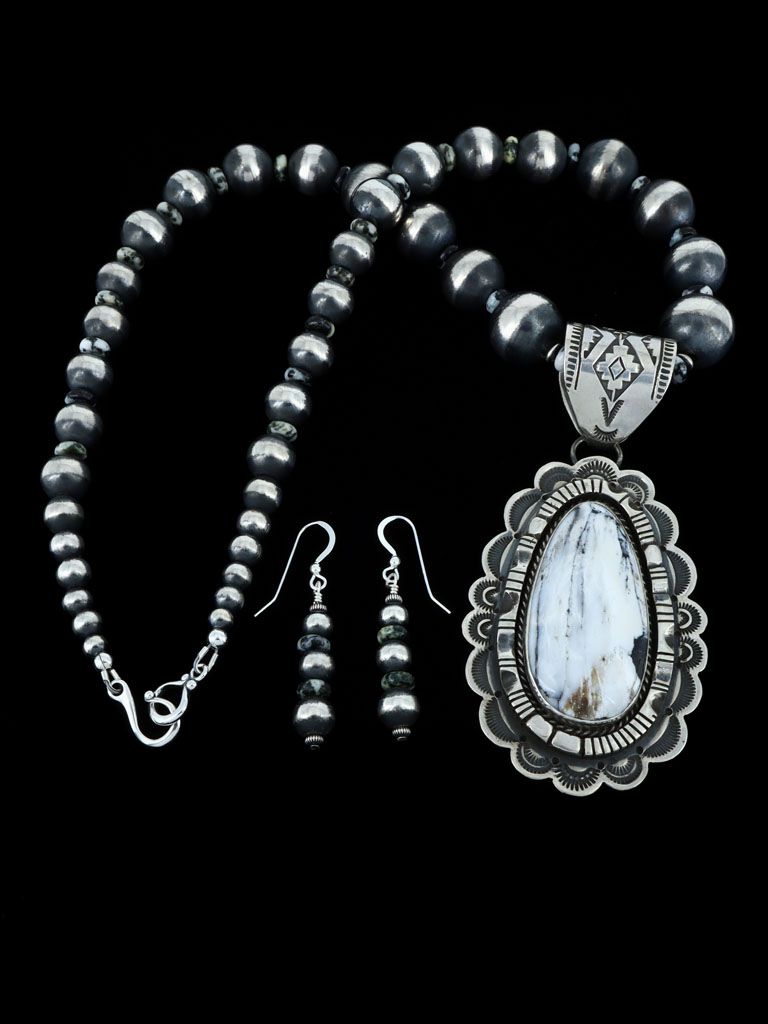 Native American Jewelry White Buffalo Beaded Necklace Set - PuebloDirect.com
