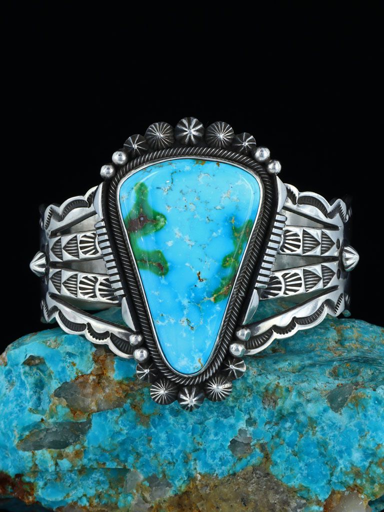 Native American Jewelry Sterling Silver Sonoran Turquoise Cuff Bracelet - PuebloDirect.com