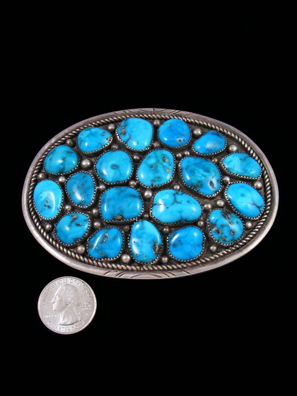 Estate Native American Turquoise Sterling Silver Buckle - PuebloDirect.com