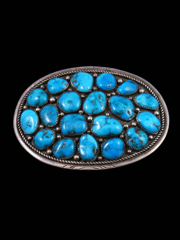 Estate Native American Turquoise Sterling Silver Buckle - PuebloDirect.com