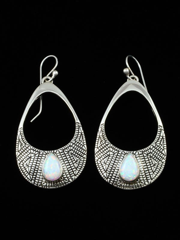 Navajo Jewelry Sterling Silver Opalite Dangle Earrings - PuebloDirect.com
