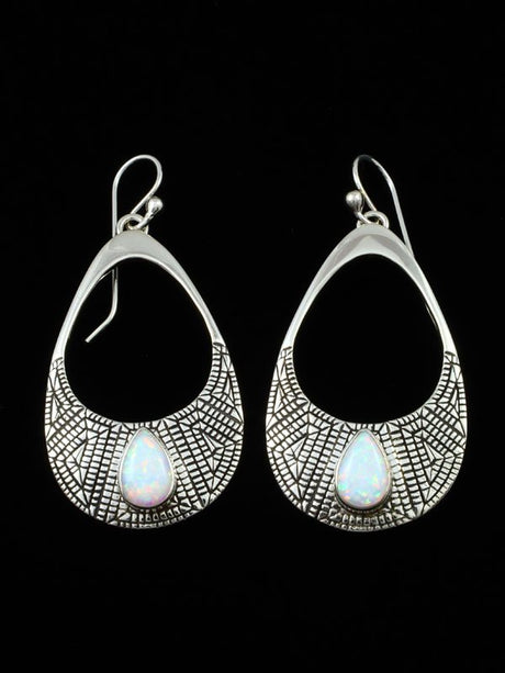 Navajo Jewelry Sterling Silver Opalite Dangle Earrings - PuebloDirect.com