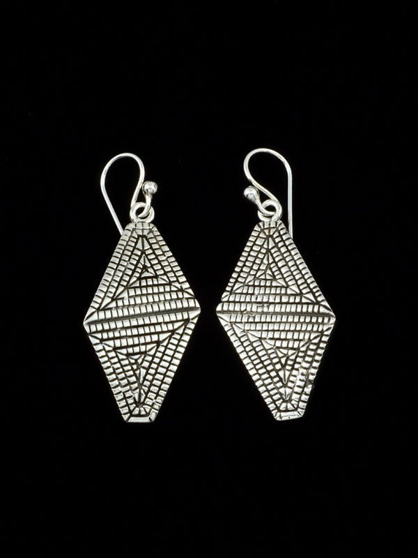 Navajo Jewelry Sterling Stamped Dangle Earrings - PuebloDirect.com