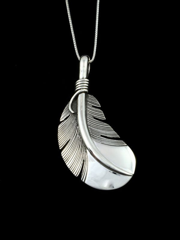 Native American Jewelry Sterling Silver Feather Pendant - PuebloDirect.com
