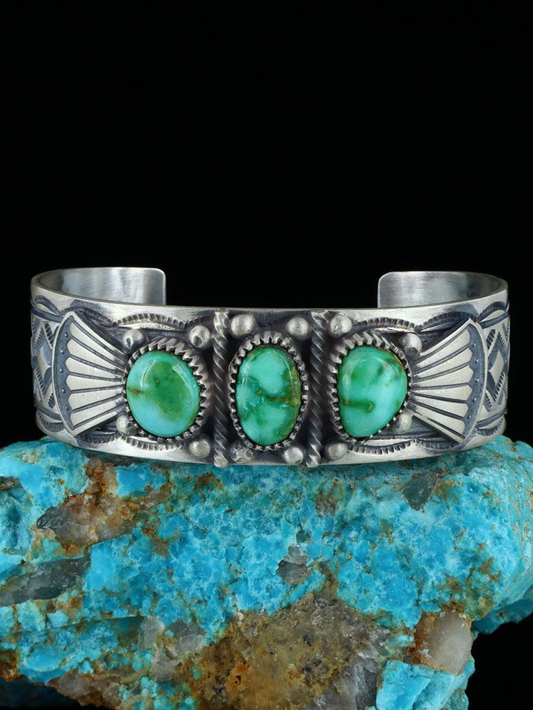 Navajo Sonoran Gold Turquoise Sterling Silver Cuff Bracelet - PuebloDirect.com