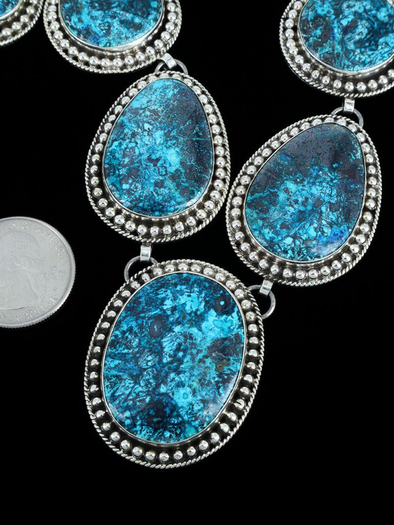 Native American Jewelry Chrysocolla Azurite Lariat Necklace - PuebloDirect.com