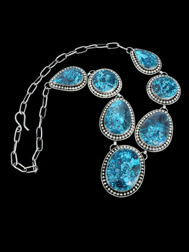 Native American Jewelry Chrysocolla Azurite Lariat Necklace - PuebloDirect.com