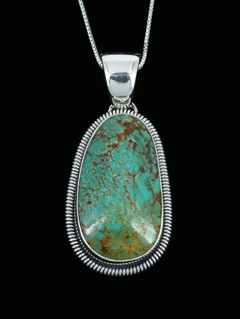 Native American Sterling Silver Tyrone Turquoise Pendant - PuebloDirect.com