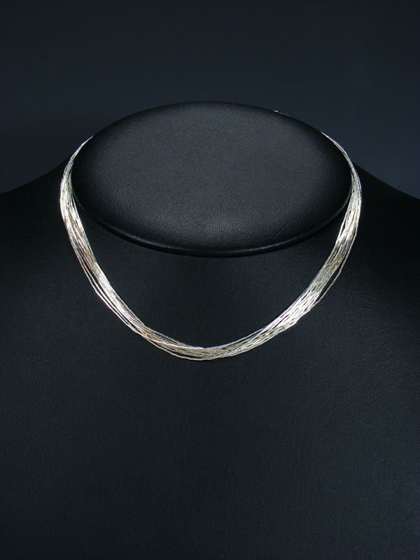 10 Strand Liquid Silver Necklace 16" - PuebloDirect.com