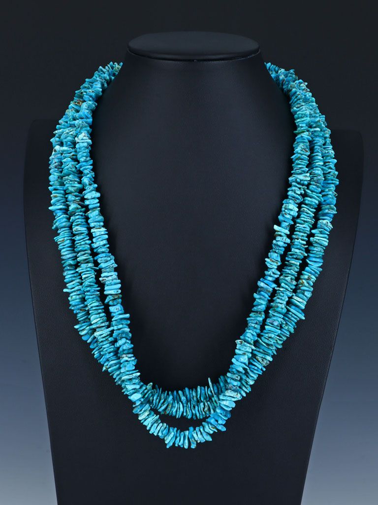 Native American Jewelry Triple Strand Turquoise Necklace - PuebloDirect.com