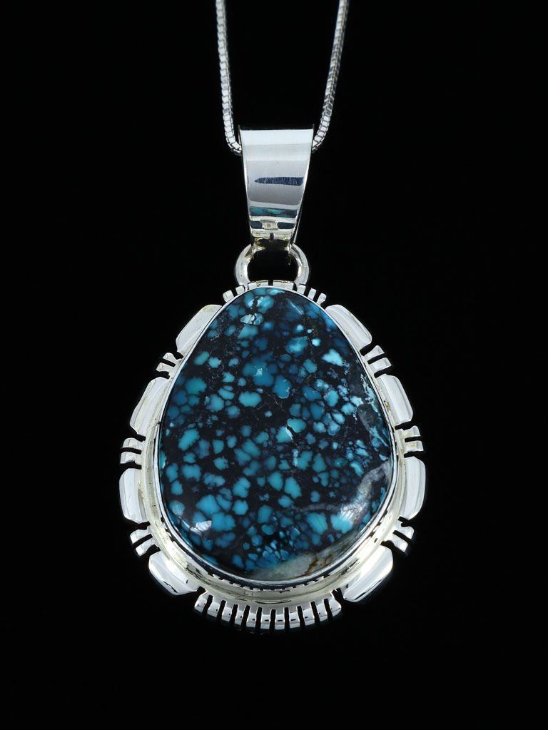 Navajo Sterling Silver Blue Moon Turquoise Pendant - PuebloDirect.com