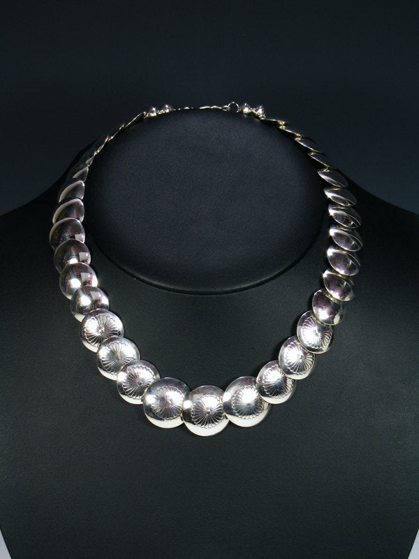Native American Sterling Silver Disc Bead Necklace - PuebloDirect.com