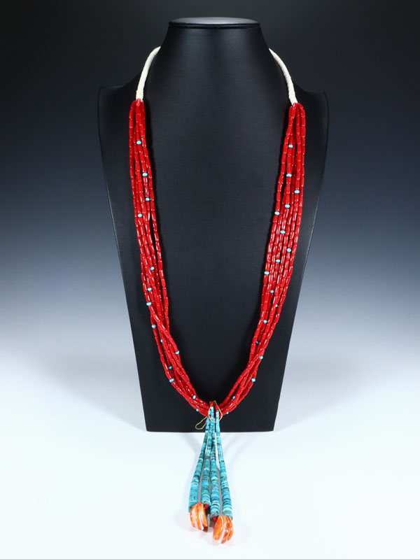 Navajo Jewelry Natural Coral and Turquoise Jocla Necklace 