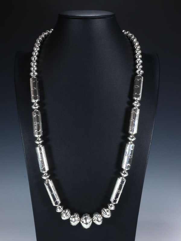 Native American Jewelry Sterling Silver Navajo Pearl Bead Necklace - PuebloDirect.com