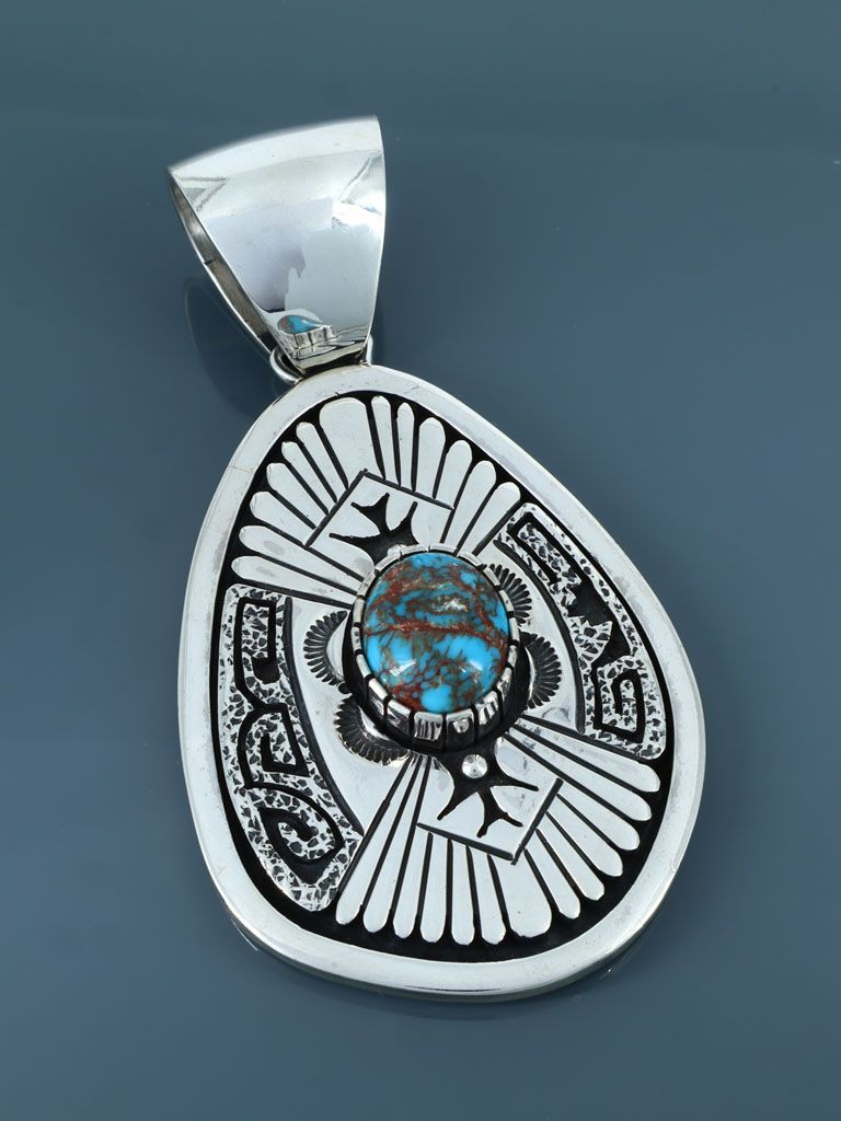Native American Sterling Silver Egyptian Turquoise Navajo Pendant - PuebloDirect.com