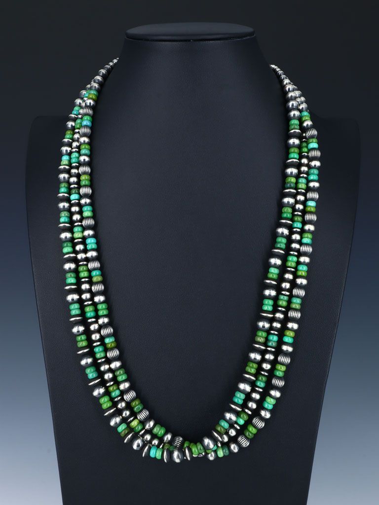 Native American Turquoise Three Strand Bead Necklace Set - PuebloDirect.com