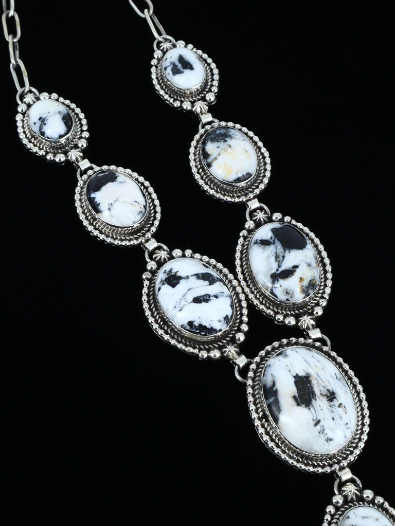 Native American Sterling Silver Jewelry White Buffalo Lariat Necklace - PuebloDirect.com