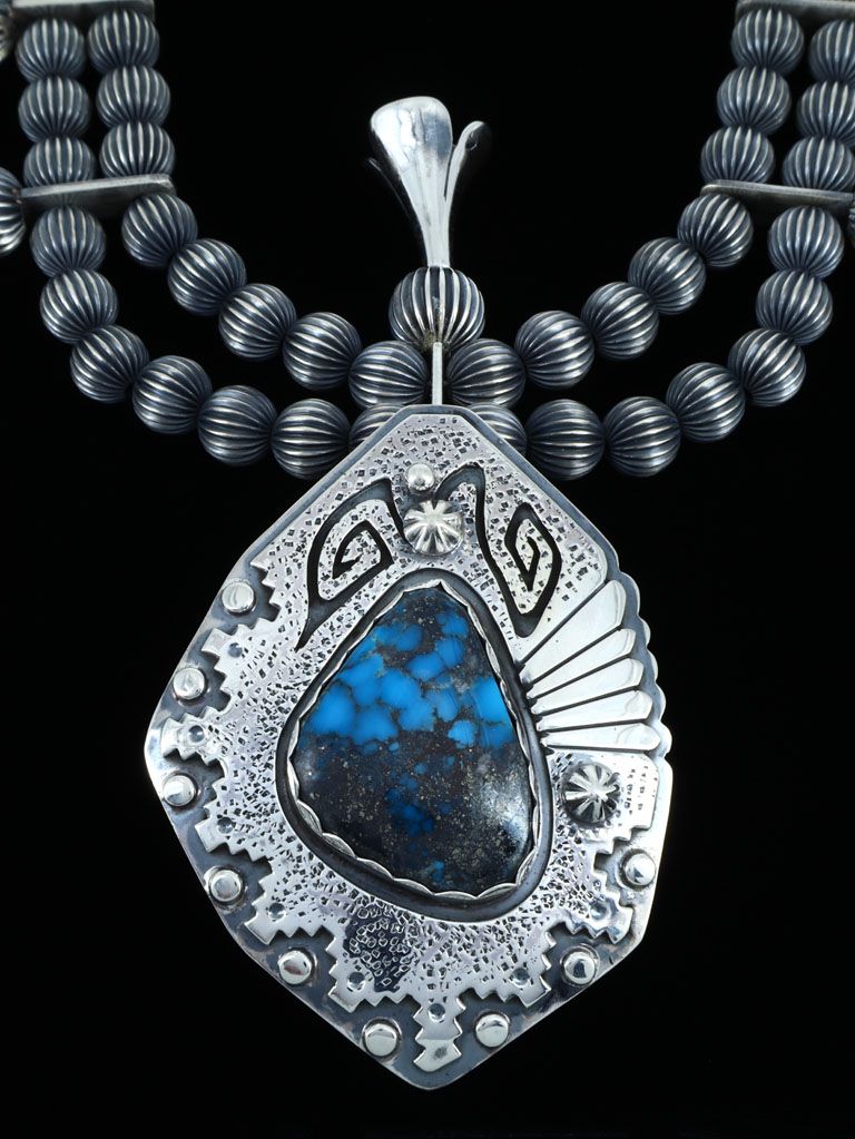 Native American Jewelry Kingman Turquoise Squash Style Necklace - PuebloDirect.com