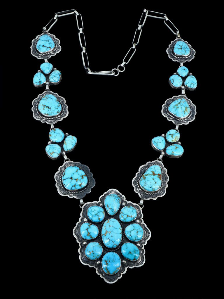 Native American Sterling Silver Blue Gem Turquoise Lariat Necklace - PuebloDirect.com
