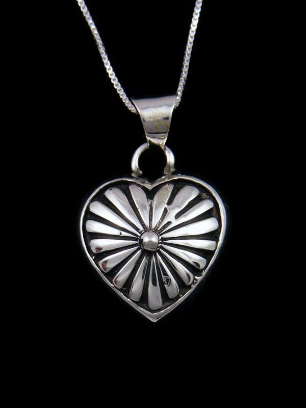 Navajo Sterling Silver Sculpted Heart Pendant Necklace - PuebloDirect.com