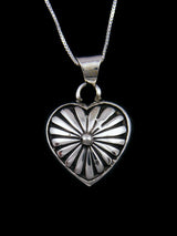 Navajo Sterling Silver Sculpted Heart Pendant Necklace - PuebloDirect.com