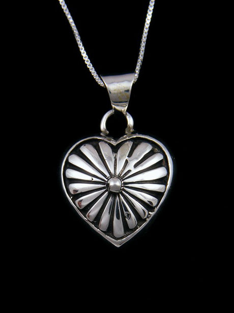 Navajo Sterling Silver Sculpted Heart Pendant Necklace - PuebloDirect.com