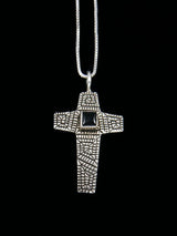 Native American Sterling Silver Onyx Cross Pendant - PuebloDirect.com