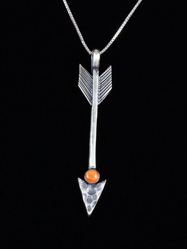 Spiny Oyster Navajo Arrow Sterling Silver Pendant - PuebloDirect.com