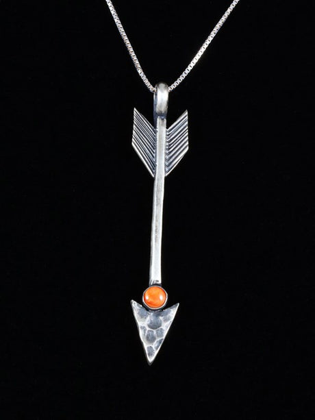 Spiny Oyster Navajo Arrow Sterling Silver Pendant - PuebloDirect.com