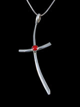 Native American Jewelry Sterling Silver Coral Cross Pendant - PuebloDirect.com