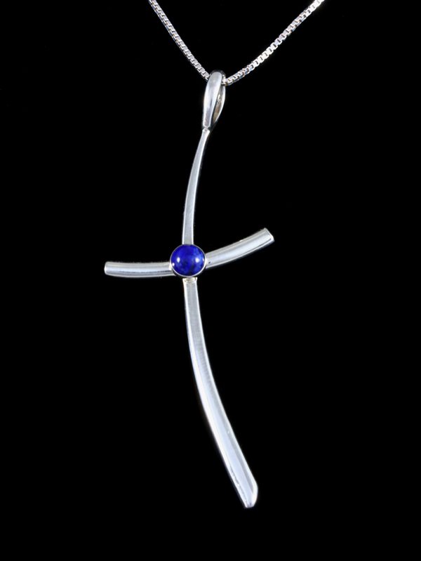 Native American Jewelry Sterling Silver Lapis Cross Pendant - PuebloDirect.com