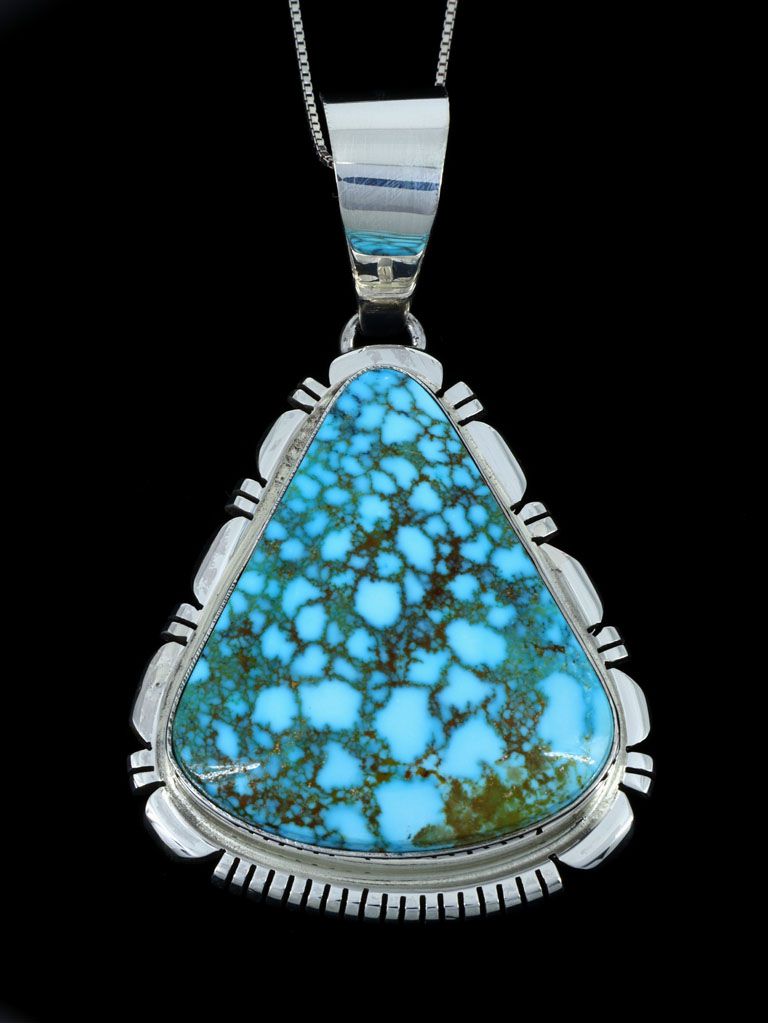 Native American Kingman Turquoise Sterling Silver Pendant - PuebloDirect.com
