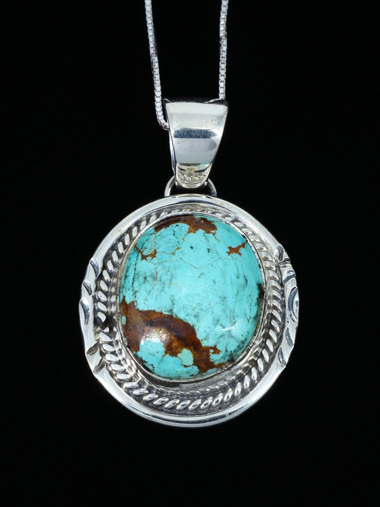 Navajo Sterling Silver #8 Turquoise Pendant - PuebloDirect.com