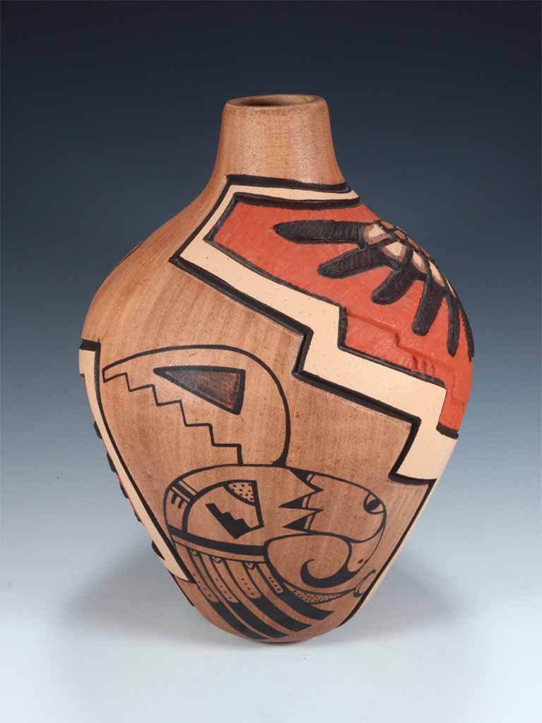 Hopi Hand Coiled Carved Eagle Dancer Pottery - PuebloDirect.com