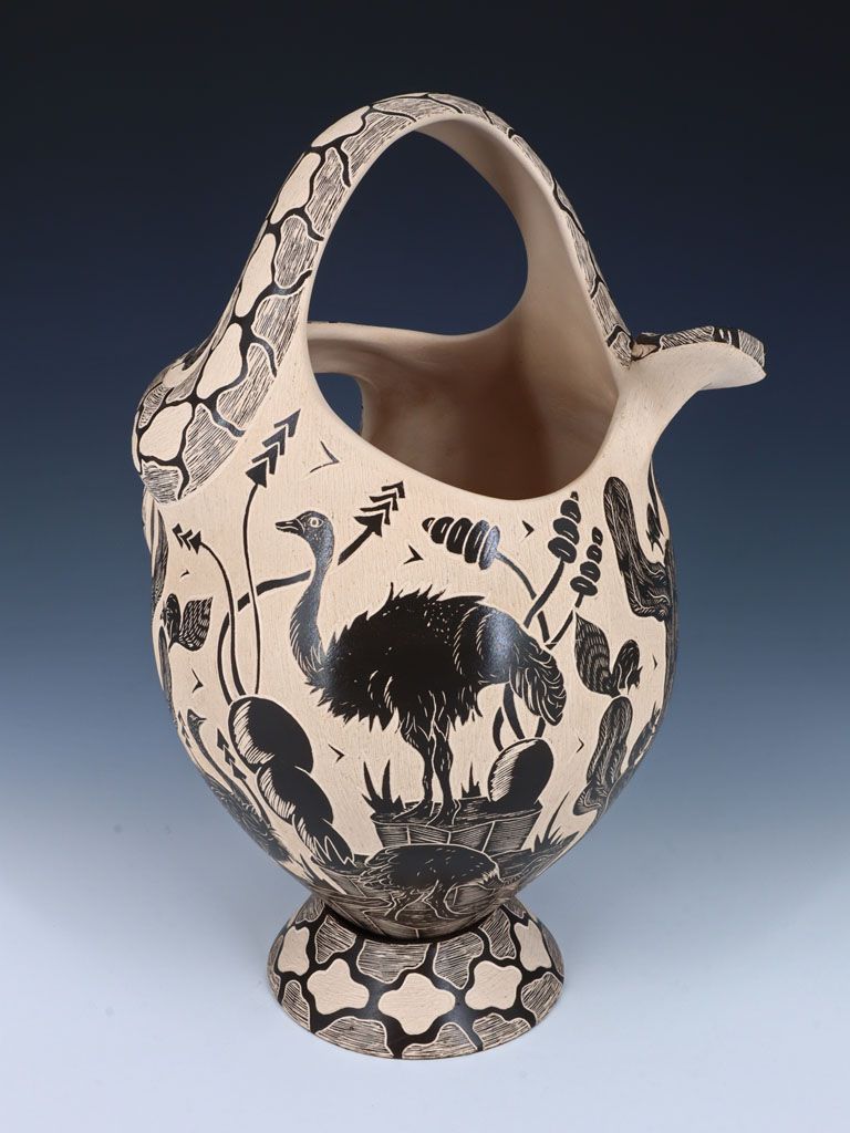 Mata Ortiz Hand Coiled Snake Effigy Pottery with Matching Stand - PuebloDirect.com