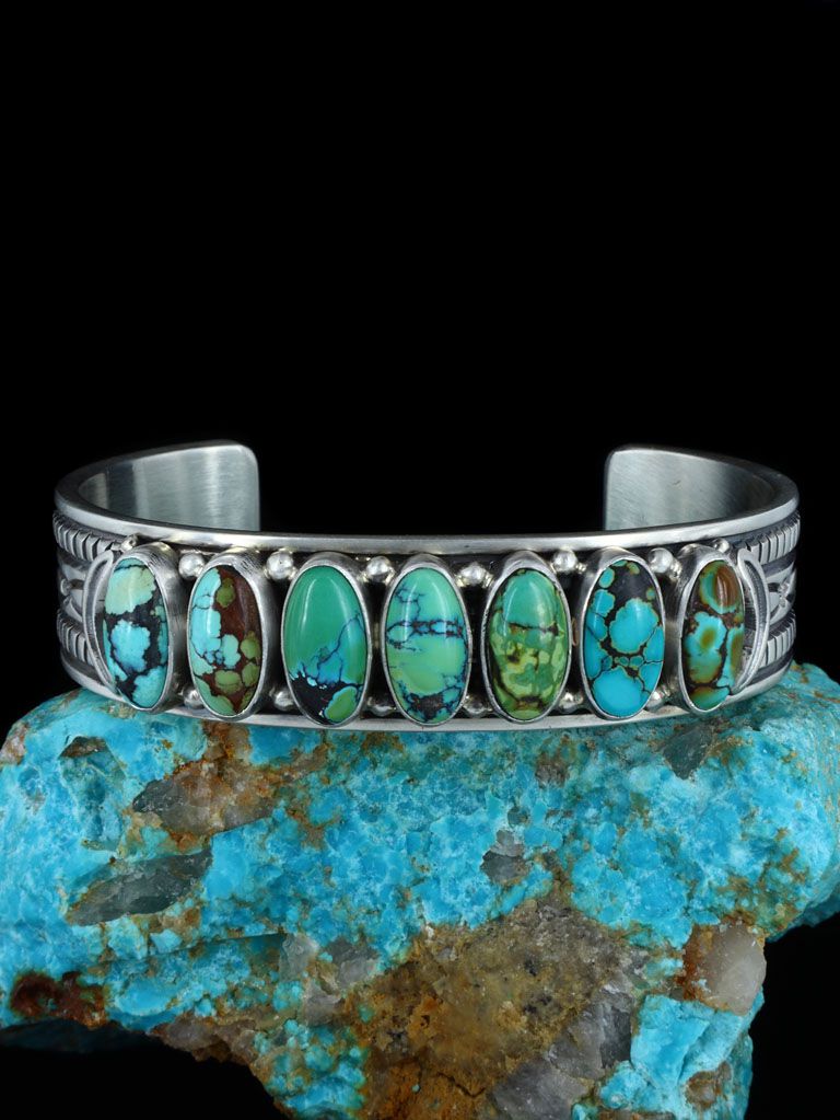 Native American Natural Sky Horse Turquoise Stamped Cuff Bracelet - PuebloDirect.com
