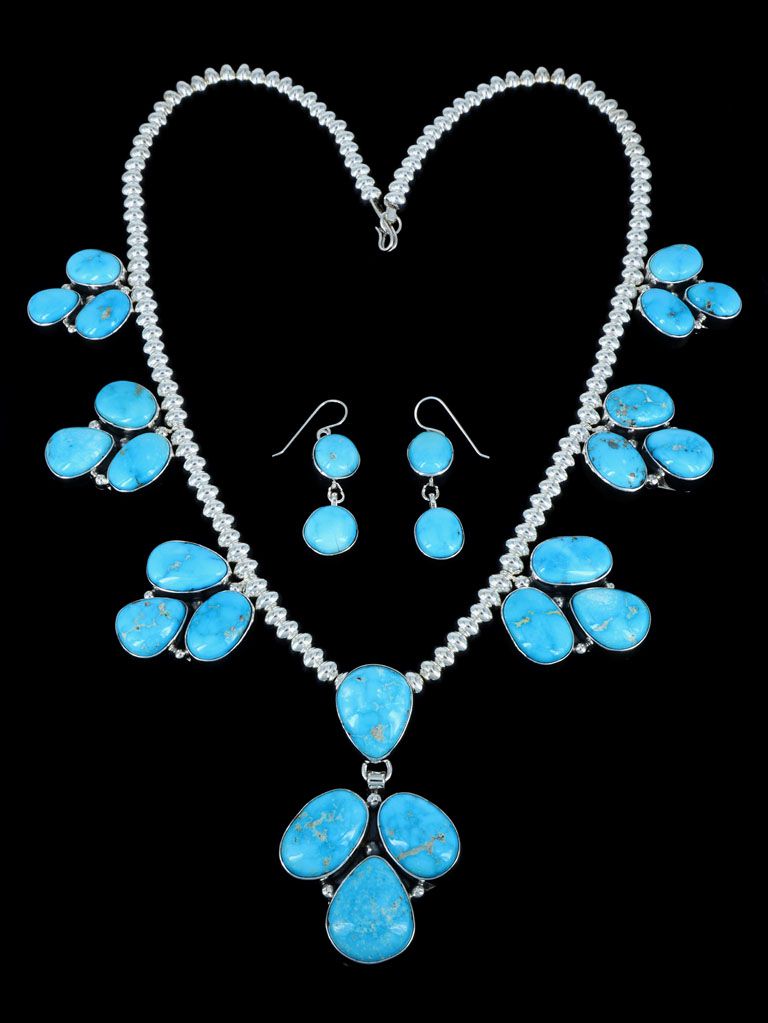 Native American Kingman Turquoise Necklace and Earring Set - PuebloDirect.com