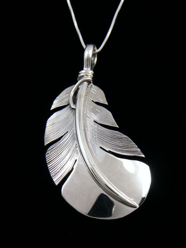 Native American Sterling Silver Feather Pendant by Lena Platero - PuebloDirect.com