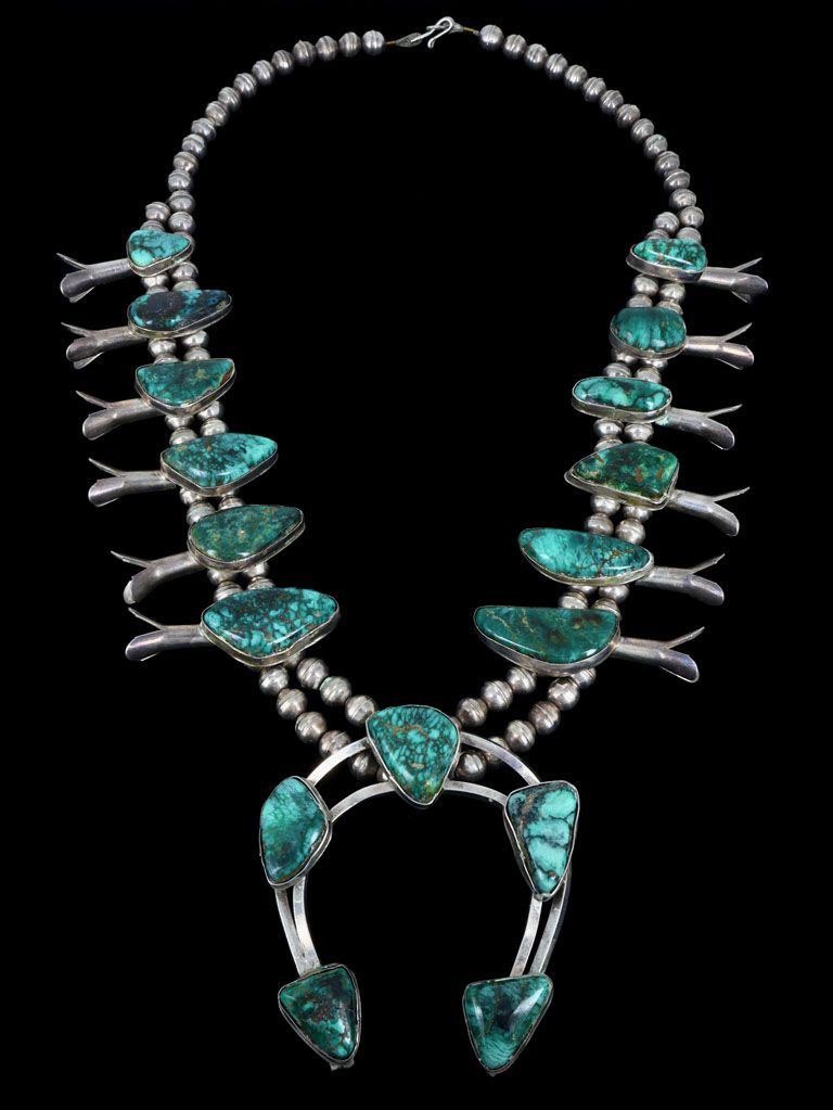 Necklace, Squash Blossom, Turquoise, Mark, Vintage, 1524