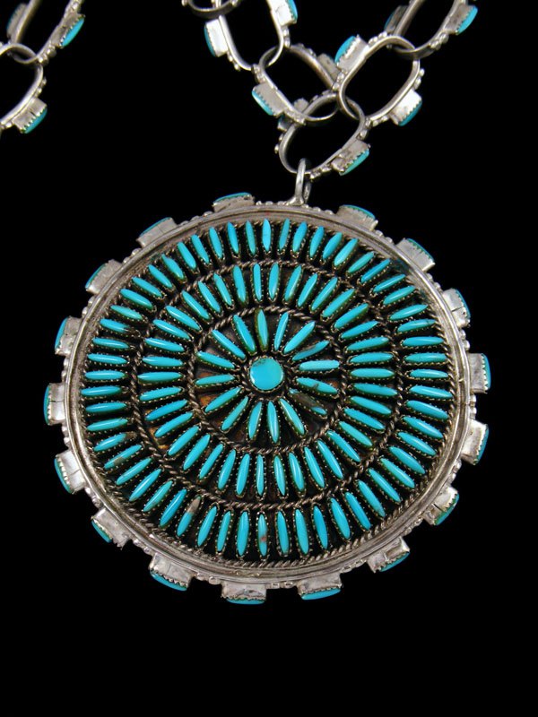 Estate Native Jewelry Sterling Silver Turquoise Reversible Pendant - PuebloDirect.com