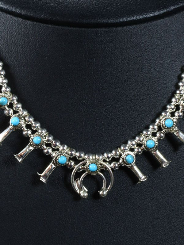 Native American Jewelry Turquoise Squash Blossom Choker Necklace - PuebloDirect.com