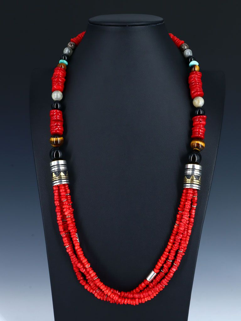 30" Bamboo Coral Multi Strand Beaded Necklace - PuebloDirect.com