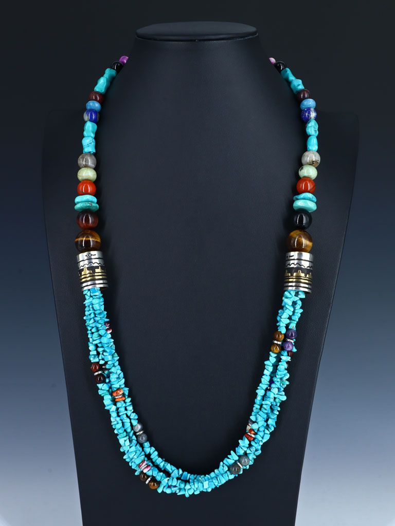 30" Turquoise Multi Strand Beaded Necklace - PuebloDirect.com