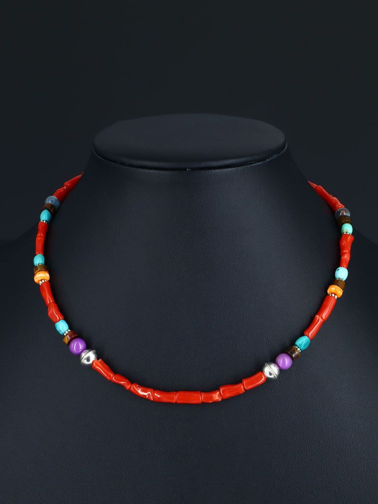 16" Natural Coral Single Strand Bead Necklace - PuebloDirect.com