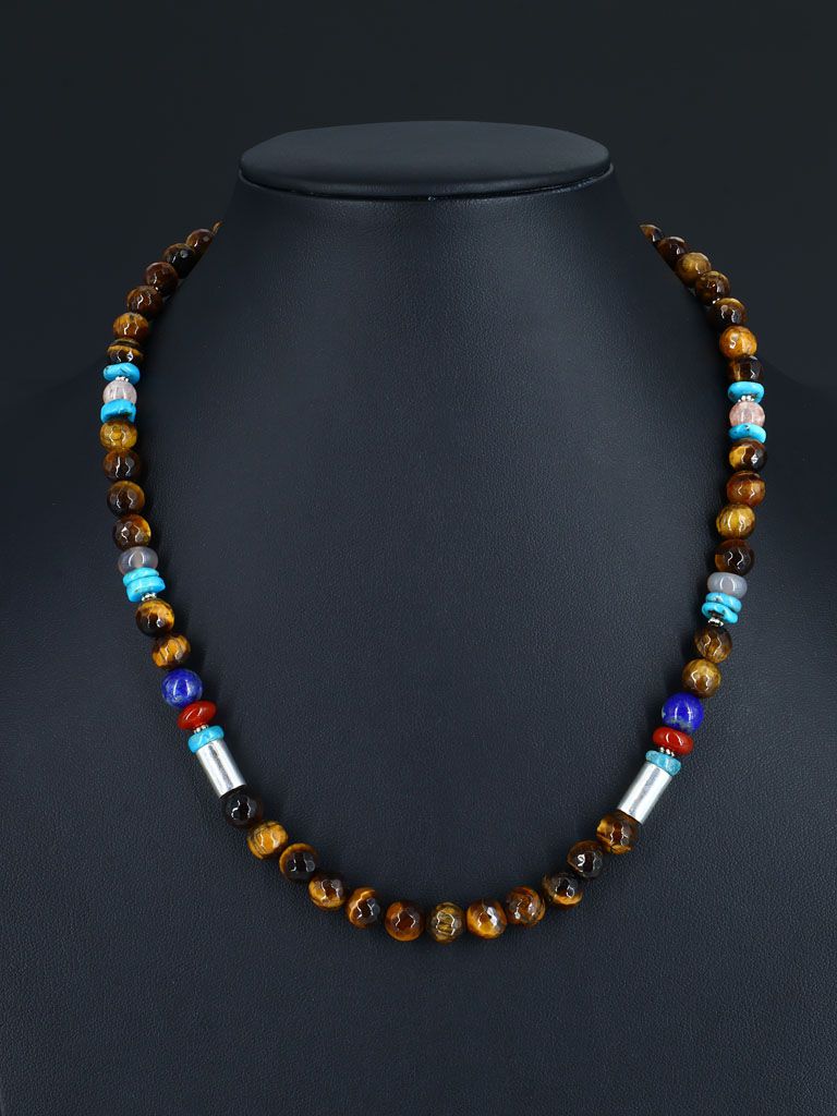 20" Faceted Tiger Eye Single Strand Bead Necklace - PuebloDirect.com