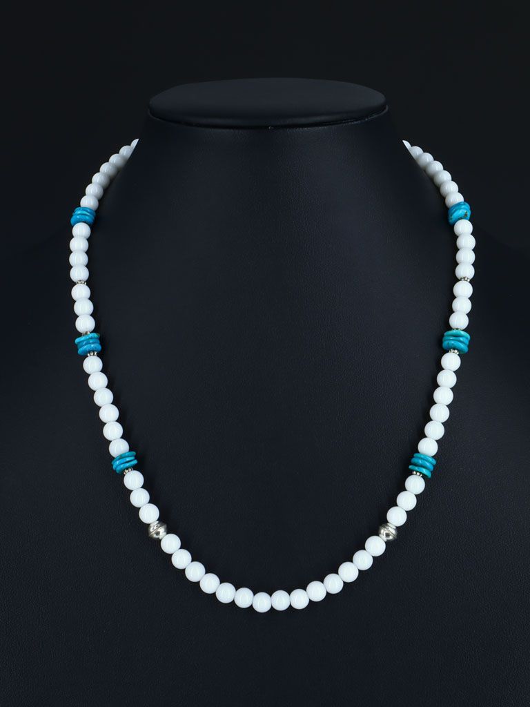 20" White Marble Single Strand Bead Necklace - PuebloDirect.com