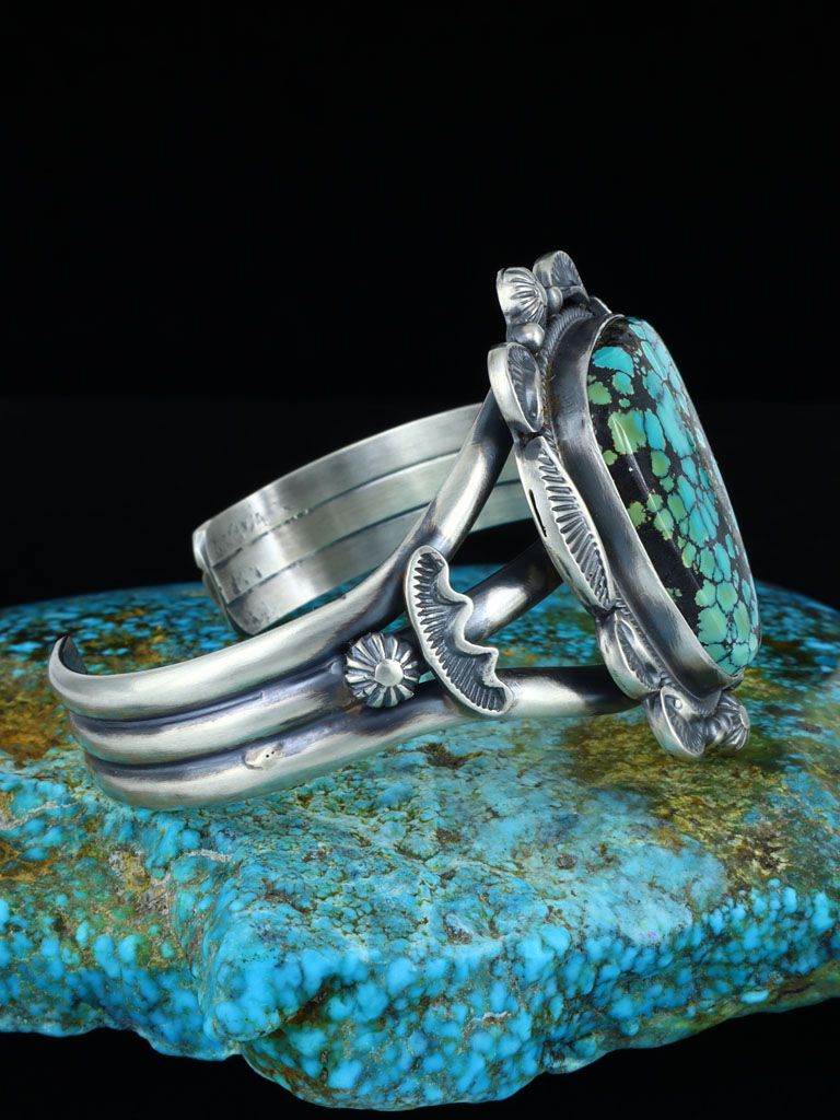 Navajo Natural Cloud Mountain Turquoise Sterling Silver Cuff Bracelet - PuebloDirect.com