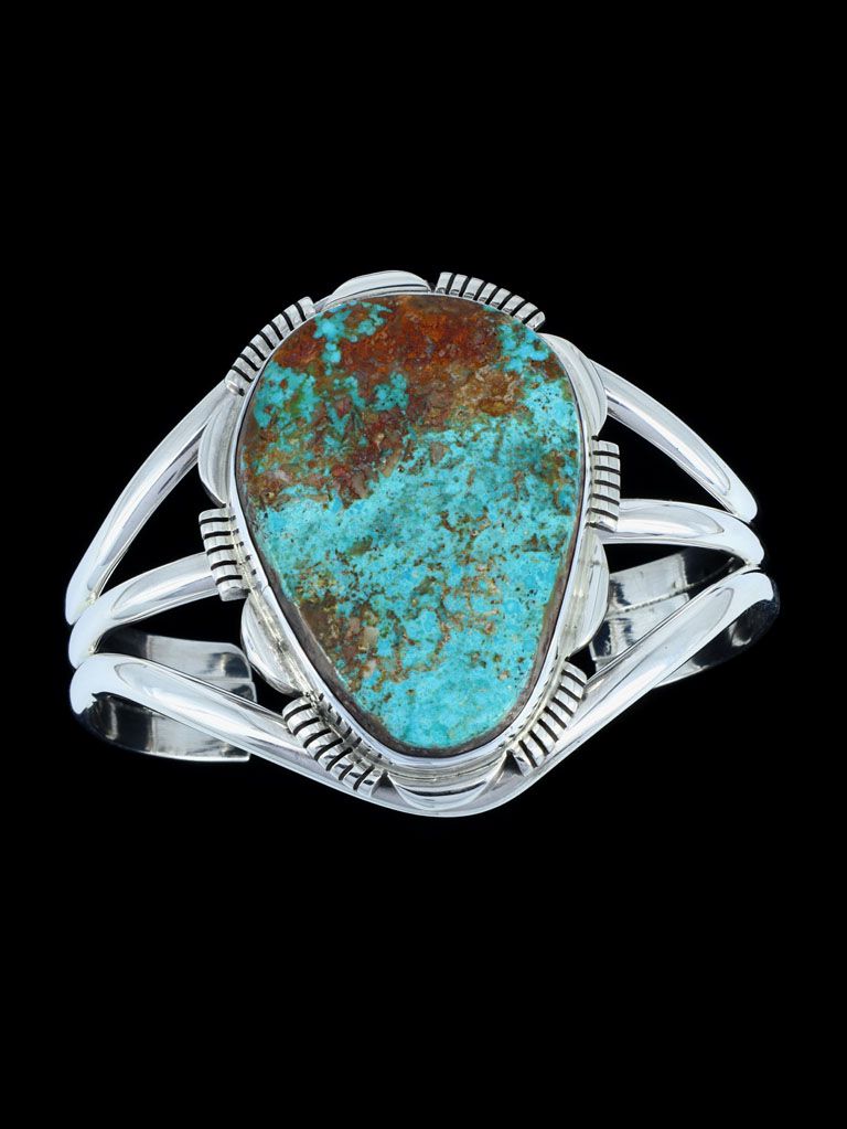 Native American Natural Royston Turquoise Sterling Silver Cuff Bracelet - PuebloDirect.com