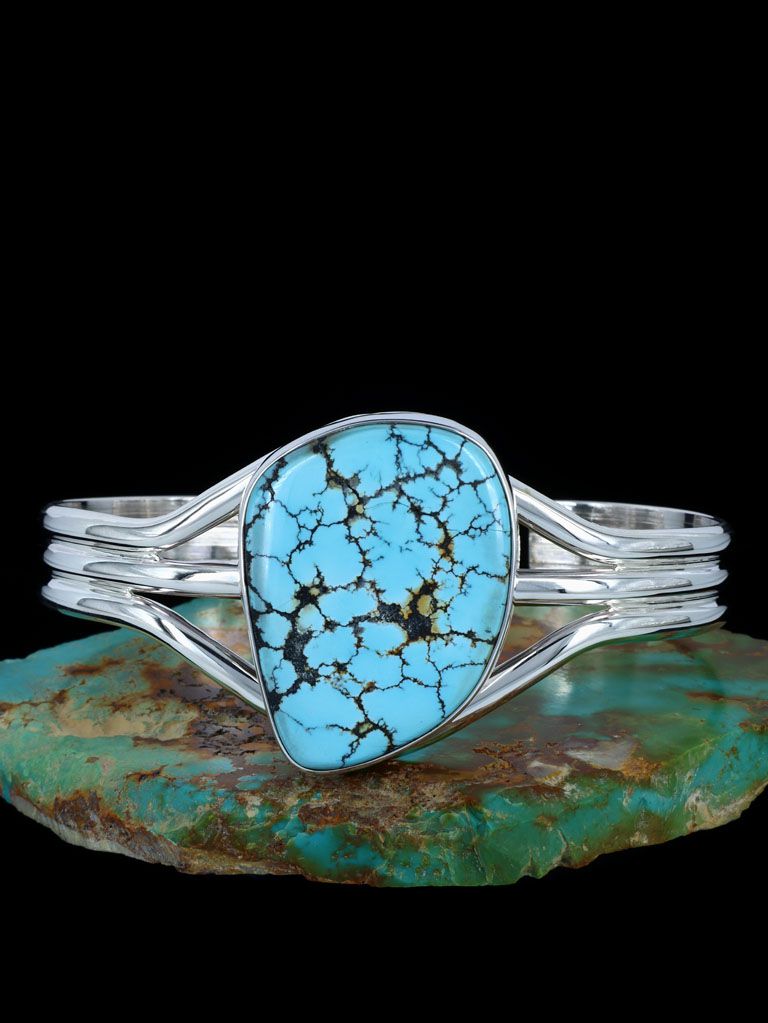 Native American Natural Sky Horse Turquoise Sterling Silver Cuff Bracelet - PuebloDirect.com